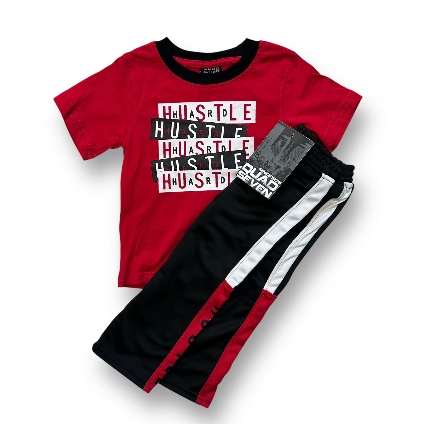 NEW! Boys Size 2T Outfit Red and Black Hustle Hard 2-Pc Activewear Pants Set