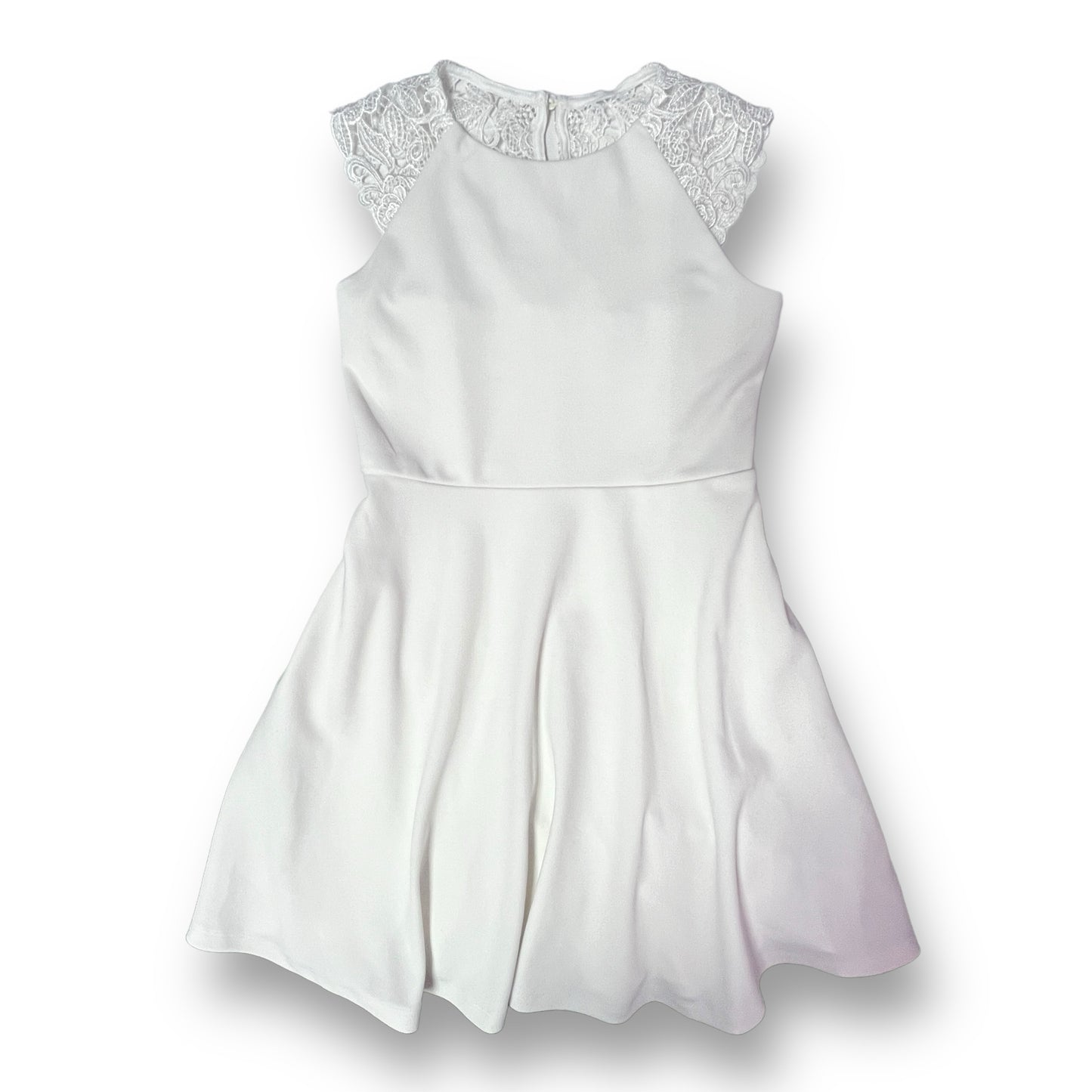 Youth Girls Size 12 White Sleeveless Dress with Lace Accents and Zippered Back