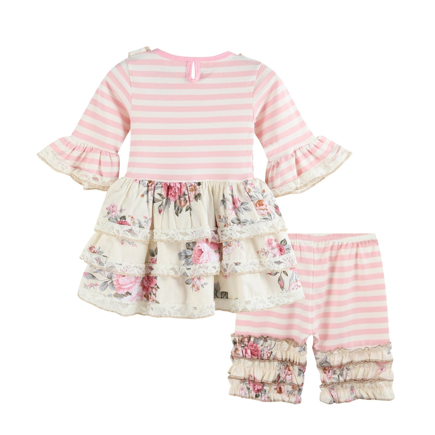 NEW! Ruffles by Tutu and Lulu Size 2T Pink & Floral Layered Dress and Capri Set