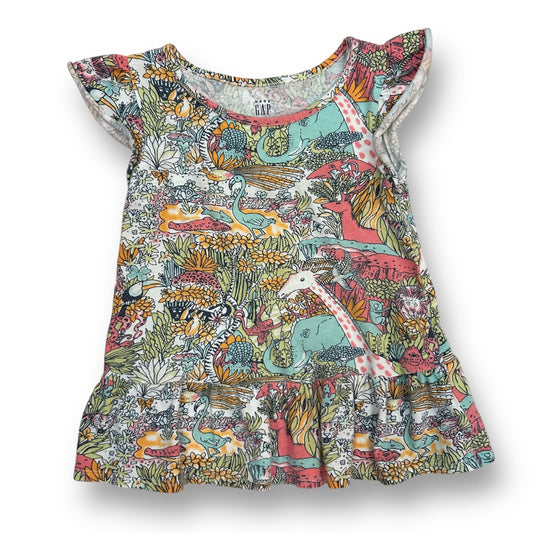 Gap Toddler Girls Size 2T Safari Animal Print Flutter Sleeve Shirt with Ruffles