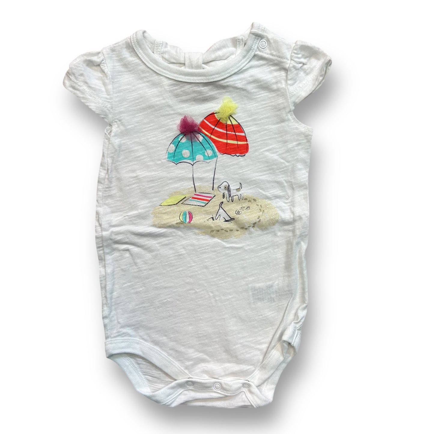 Girls Cherokee Size 6 Months White Beach Short Sleeve Snap Bottom Bodysuit