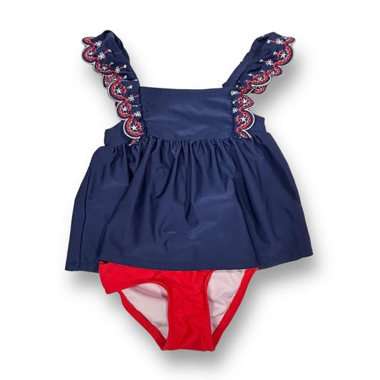 Girls Cat & Jack Size 2T Red & Navy Embroidered Ruffle 2-Pc Bathing Suit