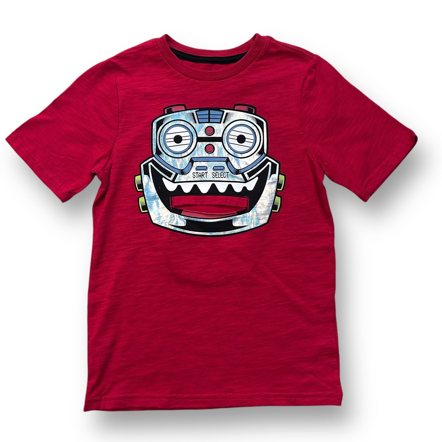 NEW! Boys Size 10 Youth Red Short Sleeve Tee 3D Zip Graphic Robot T-Shirt