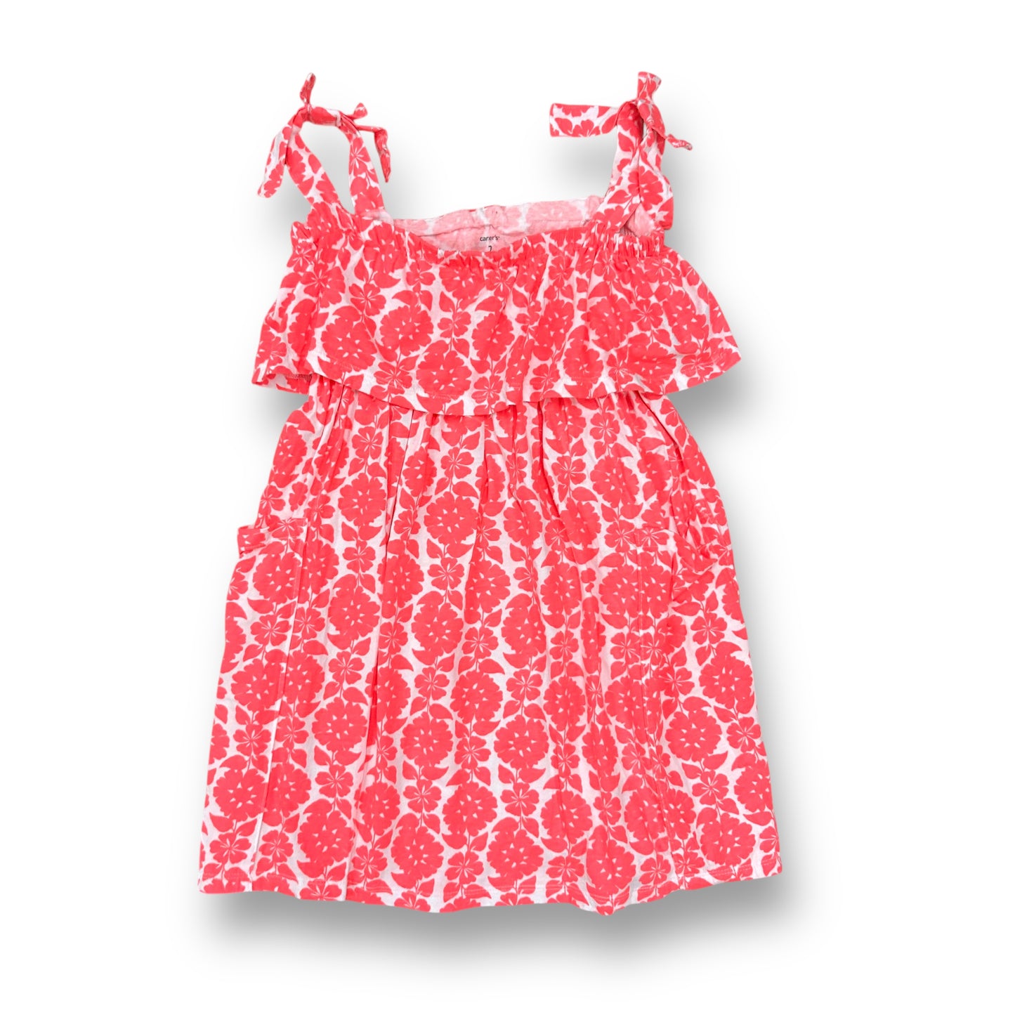 Carter's Girls Size 7 Sleeveless Dress Pink Floral Print Sundress with Pockets