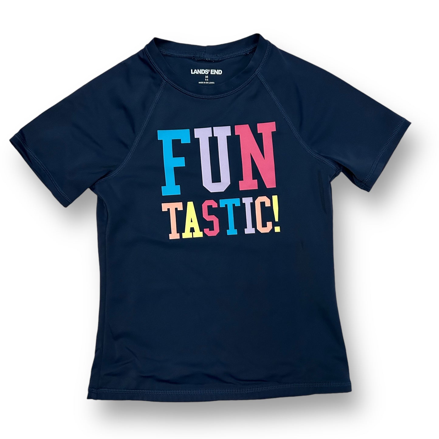 Lands End Swimwear Girls Size 5/6 Navy Bathing Suit Rash Guard