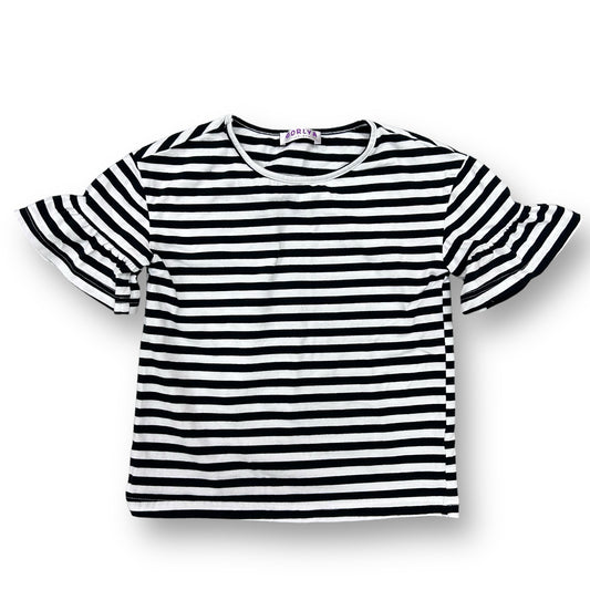 Girls GORLYA Size 7/8 Black and White Striped Ruffle Sleeve Top