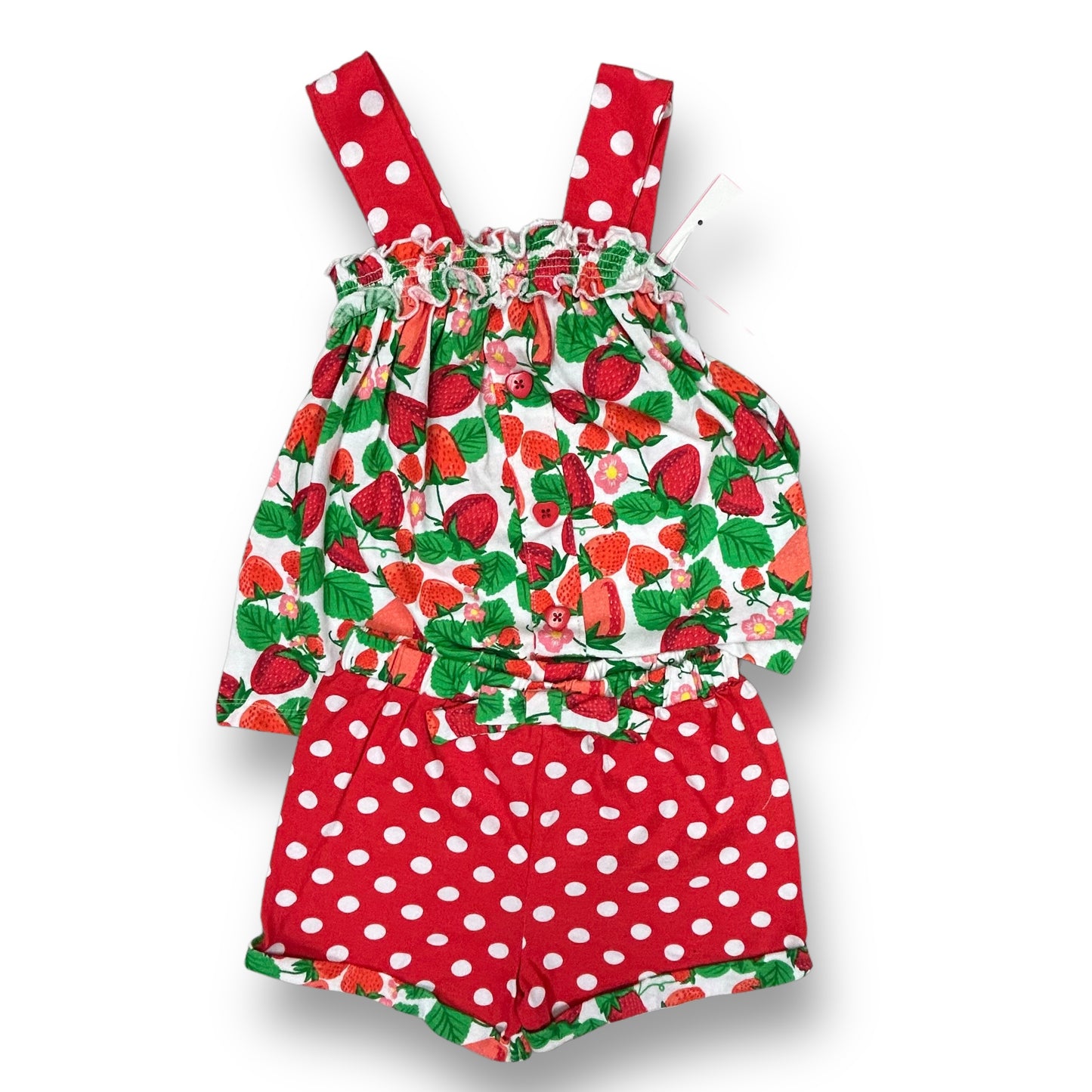 NEW! Girls Rare Editions Size 4T Red & White Strawberry Print 2-Pc Outfit