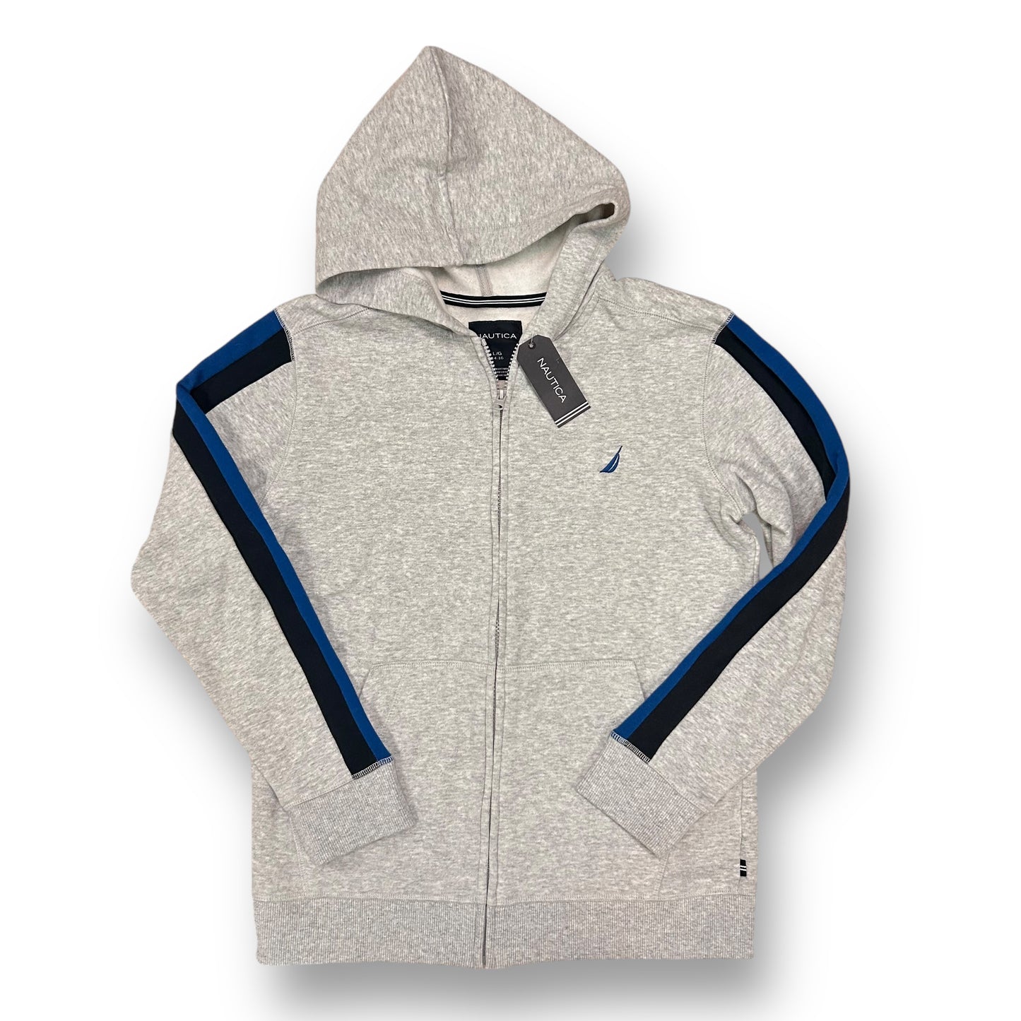 NEW! Boys Nautica Size 14/16 Light Gray Zippered Hoodie