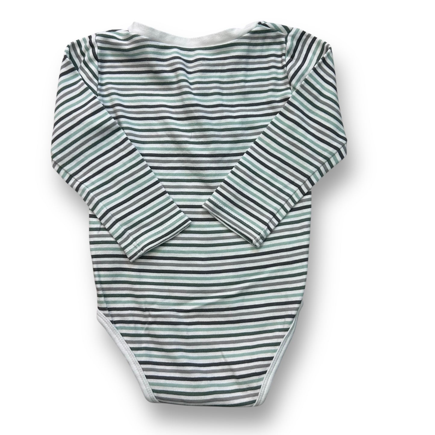 Pekkle Boys Size 18 Months Green & Gray Striped Long Sleeve Henley Bodysuit