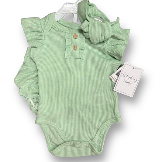 NEW! Girls Sterling Baby Size 3 Months Light Green Ribbed 3-Pc Outfit