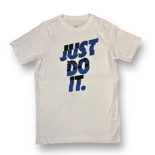 Boys Nike Size 10/12 YMD White & Blue Just Do It Short Sleeve Shirt