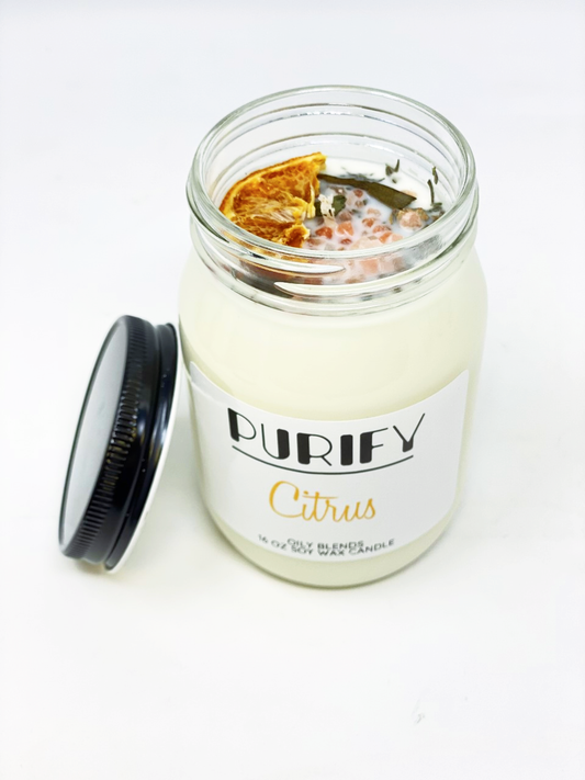 NEW! Jumbo Purify Soy Wax Candle with Herbs and Pink Salt: Citrus