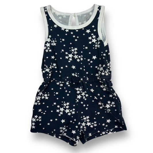 Girls Size 2T Navy Star Print Sleeveless Cotton Romper with Button Closure