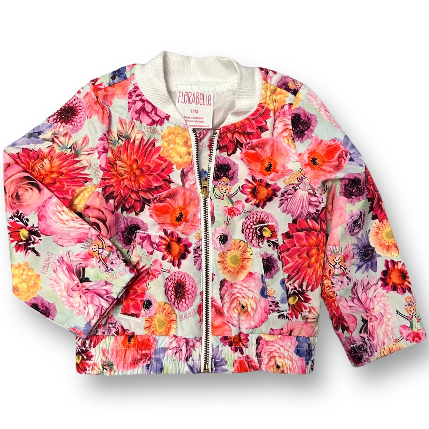 Girls Florabelle Size 12 Months Floral Print Zippered Bomber Jacket