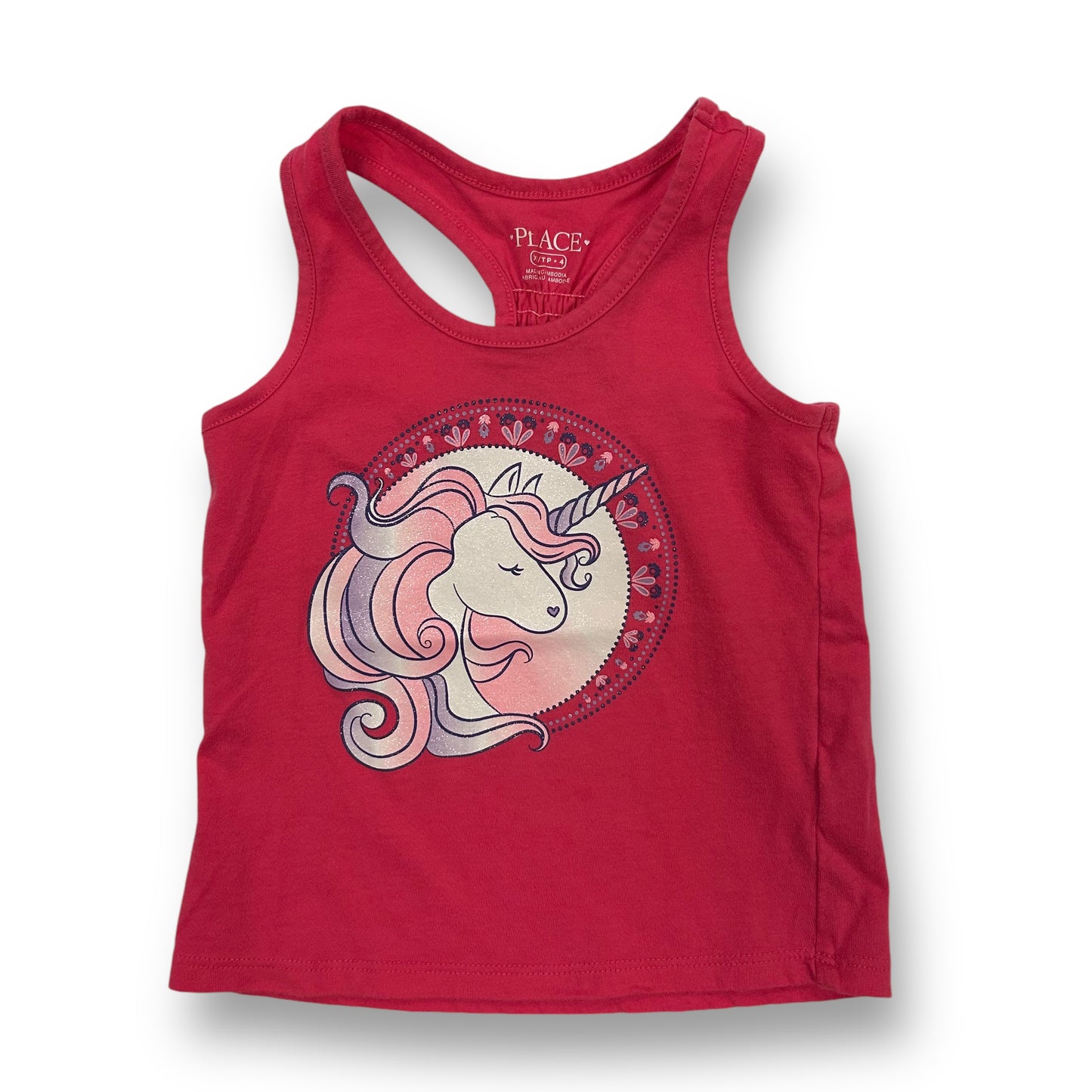 Children's Place Size 4 Sleeveless Top Pink Shimmer Unicorn Racerback Tank
