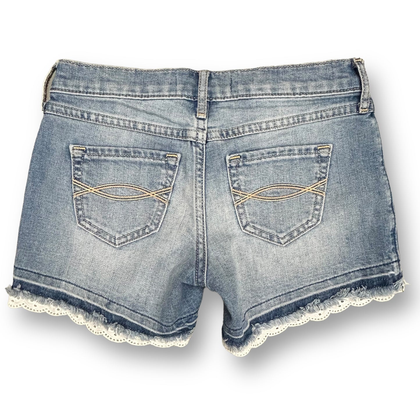 Girls Abercrombie Kids Size 9/10 Denim Lace Trimmed Midi Shorts