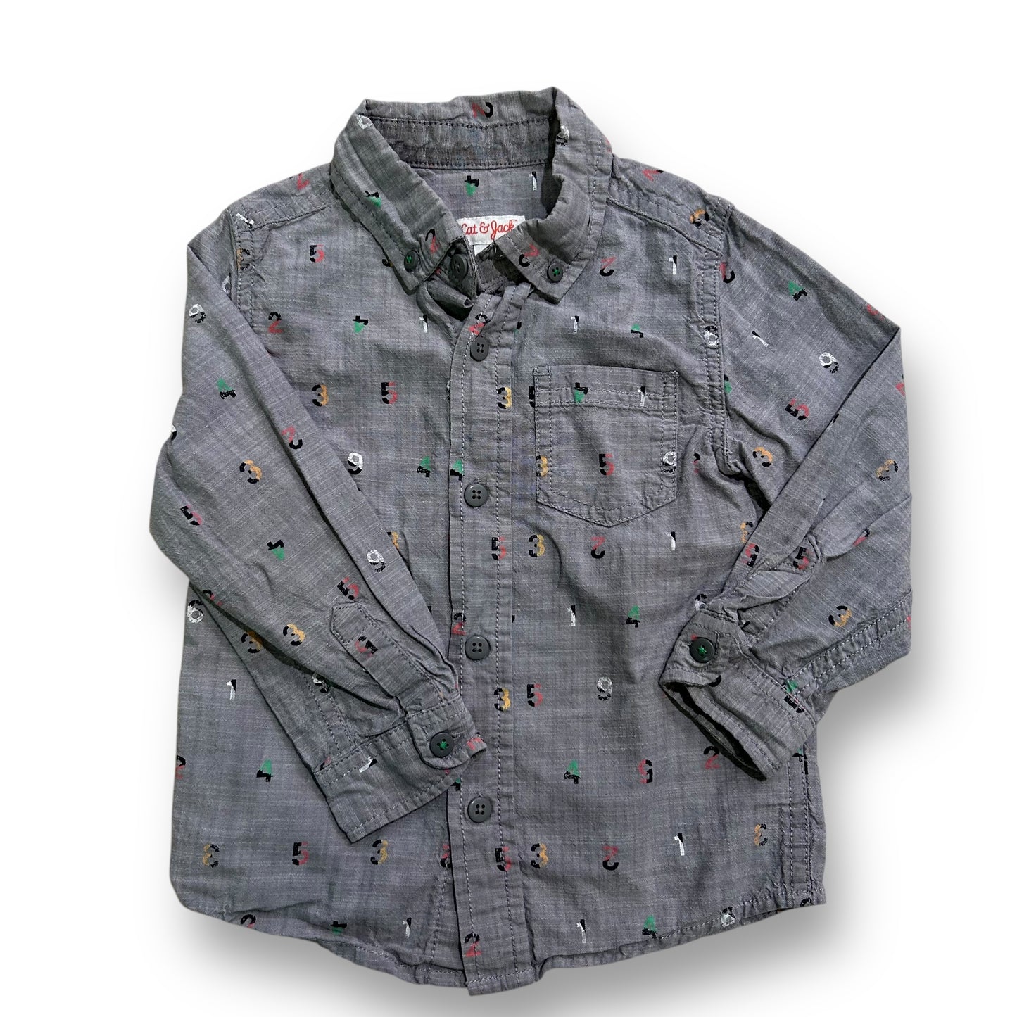 Cat & Jack Toddler Boy Size 3T Number Print Long Sleeve Button-Up Shirt