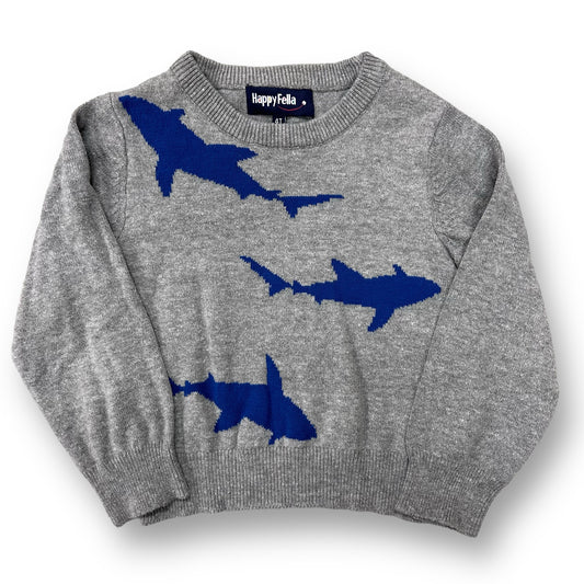 Boys Happy Fella Size 4T Gray Shark Print Knit Sweater