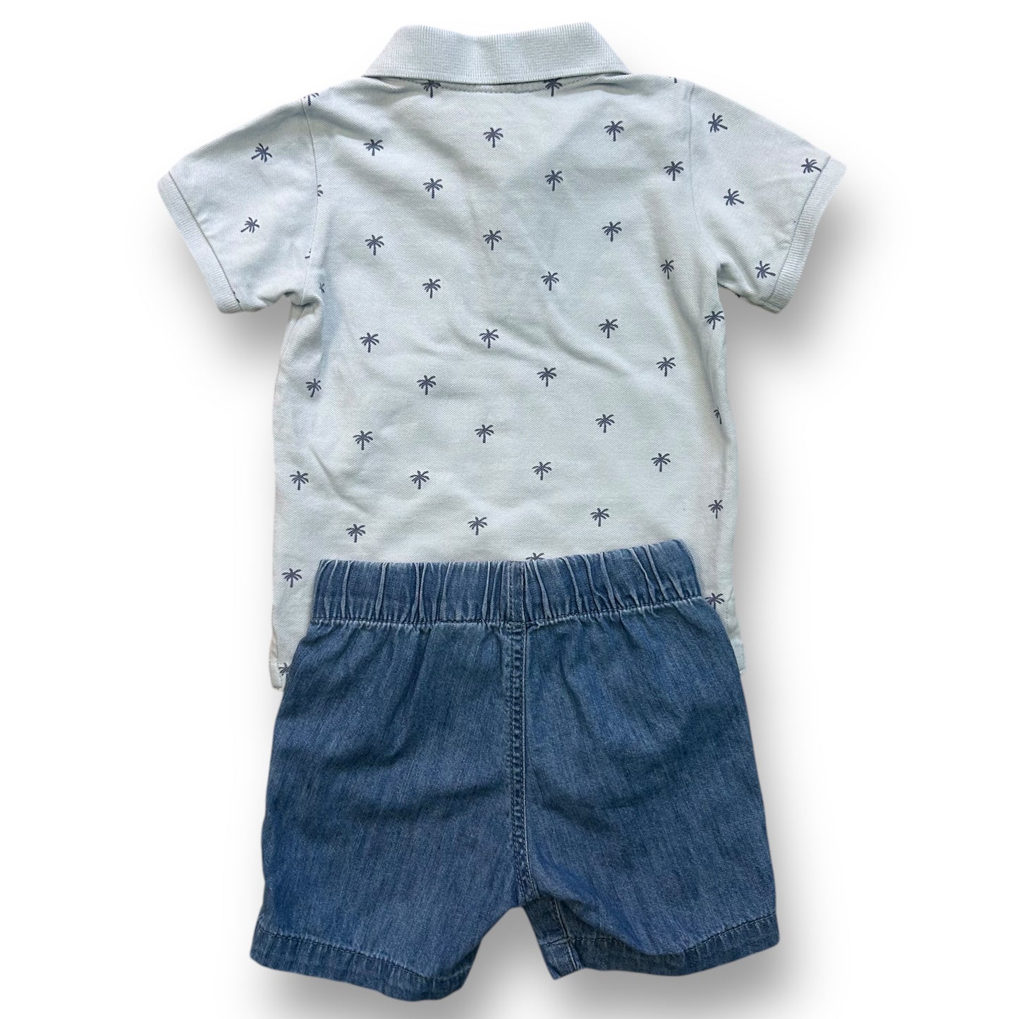 H&M Kids Size 18 Months Toddler Boy Outfit Baby Blue Polo and Denim Shorts Set
