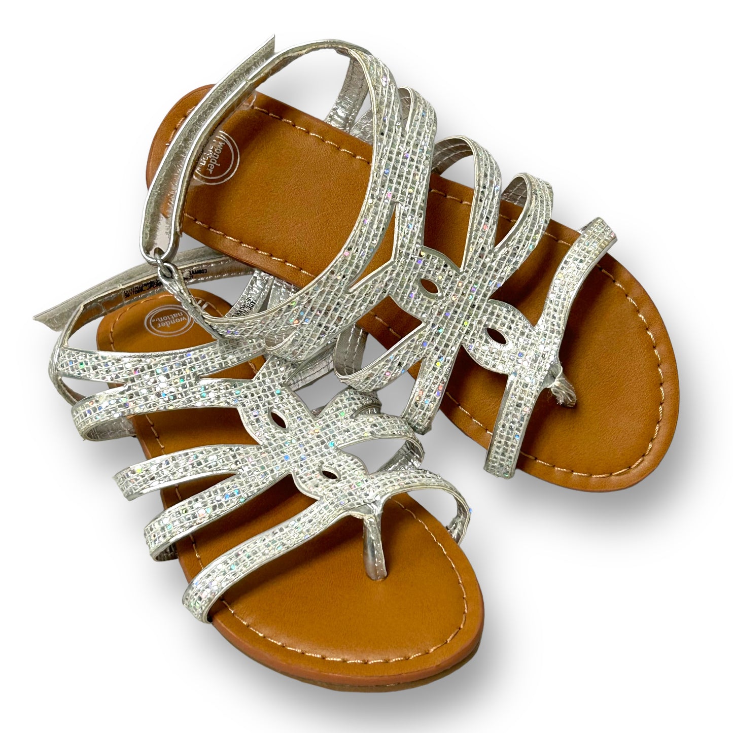 NWOT Wonder Nation Big Girl Size 11 Silver Sparkle Easy-On Sandals