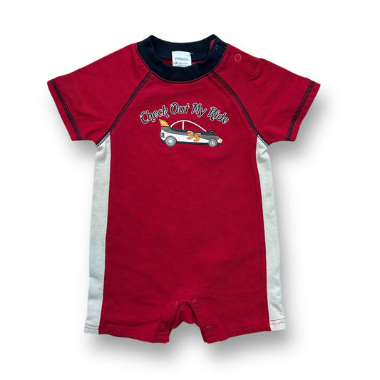 Boys Gymboree Size 6-12 Months Red Snap Bottom Racecar Romper