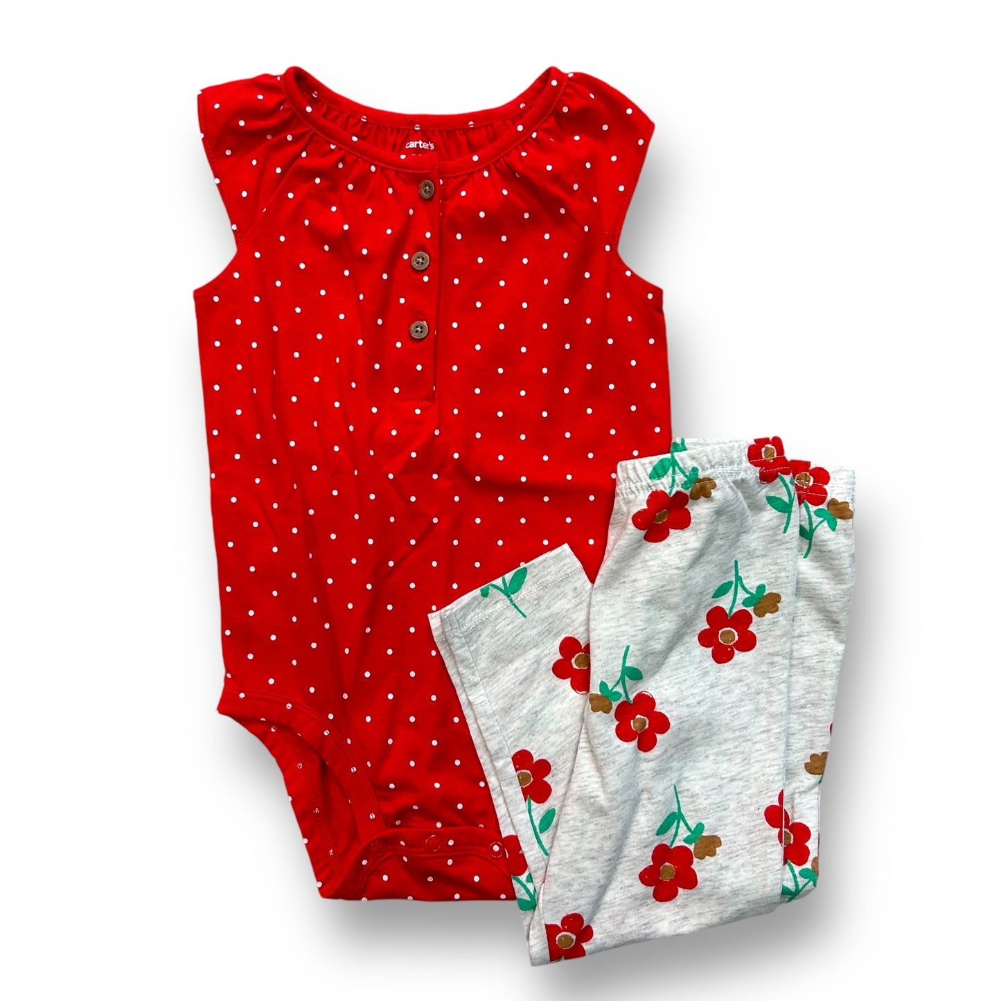 Carter's Girl 24 Months Outfit Red Body Suit and Floral Print Leggings Pants Set
