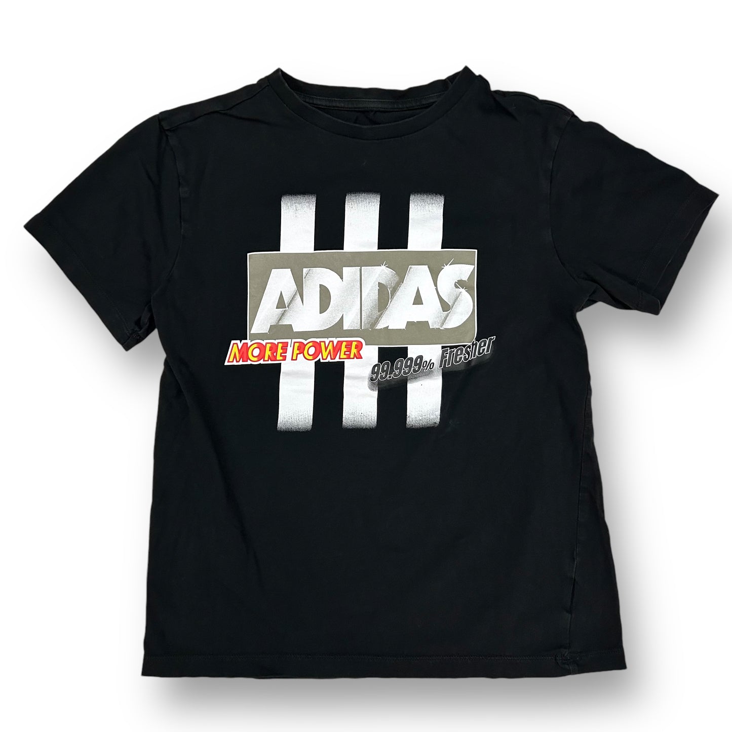 Adidas Youth Boy Size 13/14 Tee Black Logo Printed YLG Short Sleeve Shirt