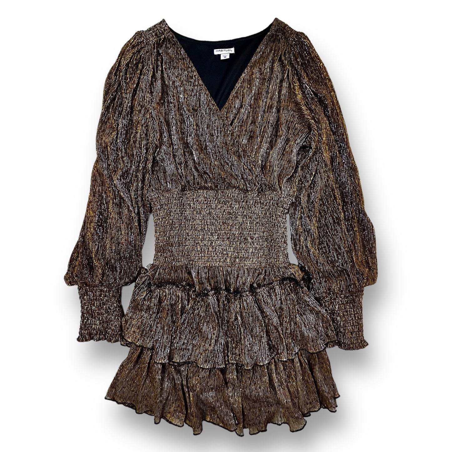 Habitual Girl Size 14 Youth Shimmery Tiered Long Sleeve Party Dress