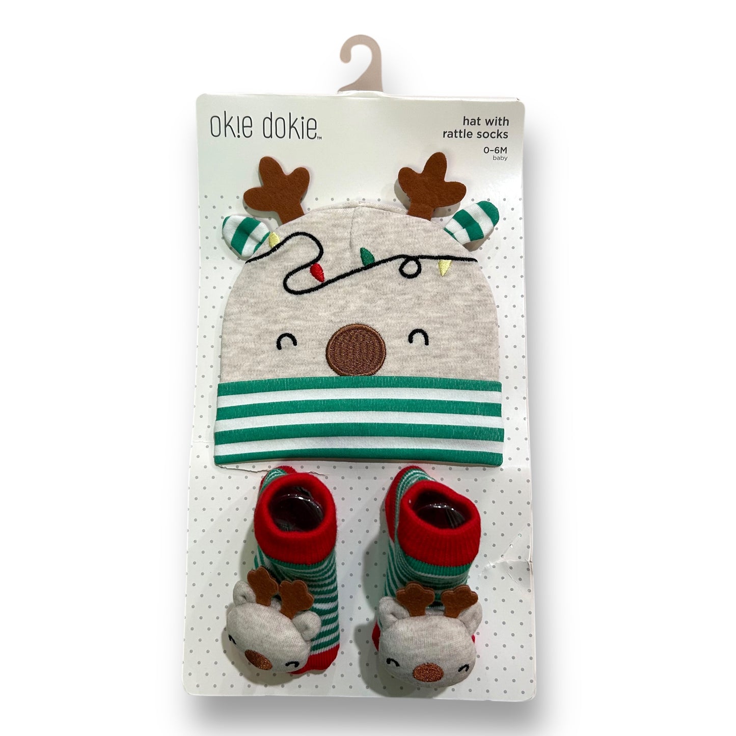 NEW! Baby's Christmas Hat with Rattle Socks Gift Set