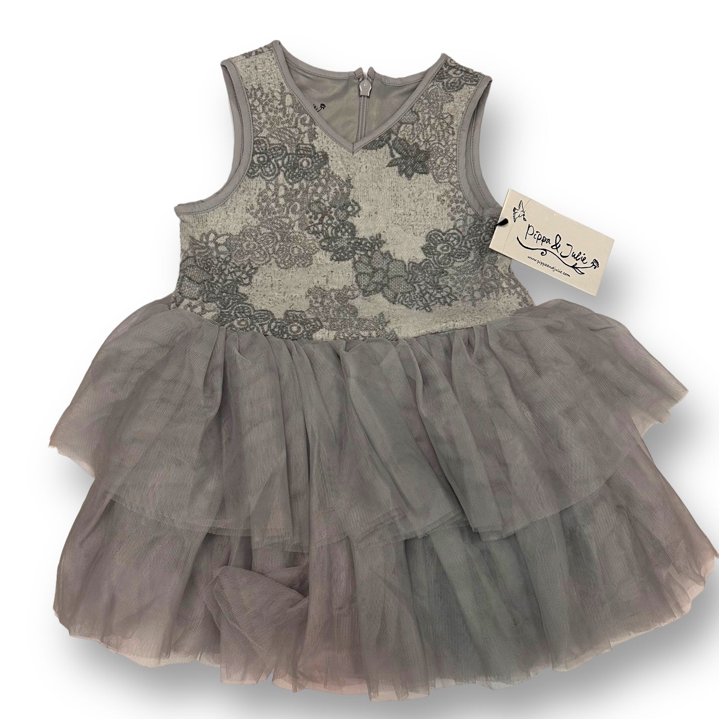 NEW! Pippa & Julie Girls Size 2T Gray Sleeveless Boutique Tutu Dress