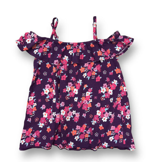 Gymboree Girls Size 6 Blouse Purple Floral Print Cold Shoulder Top with Ruffles