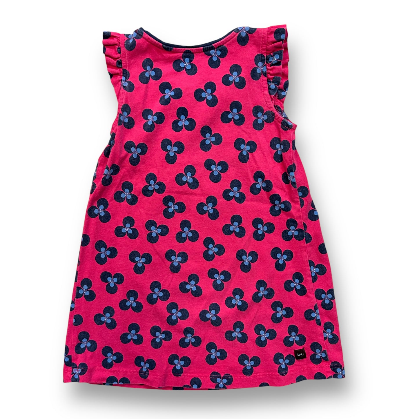 Tea Girls Size 3 Toddler 100% Cotton Pink Flutter Sleeve Dress with Buttons