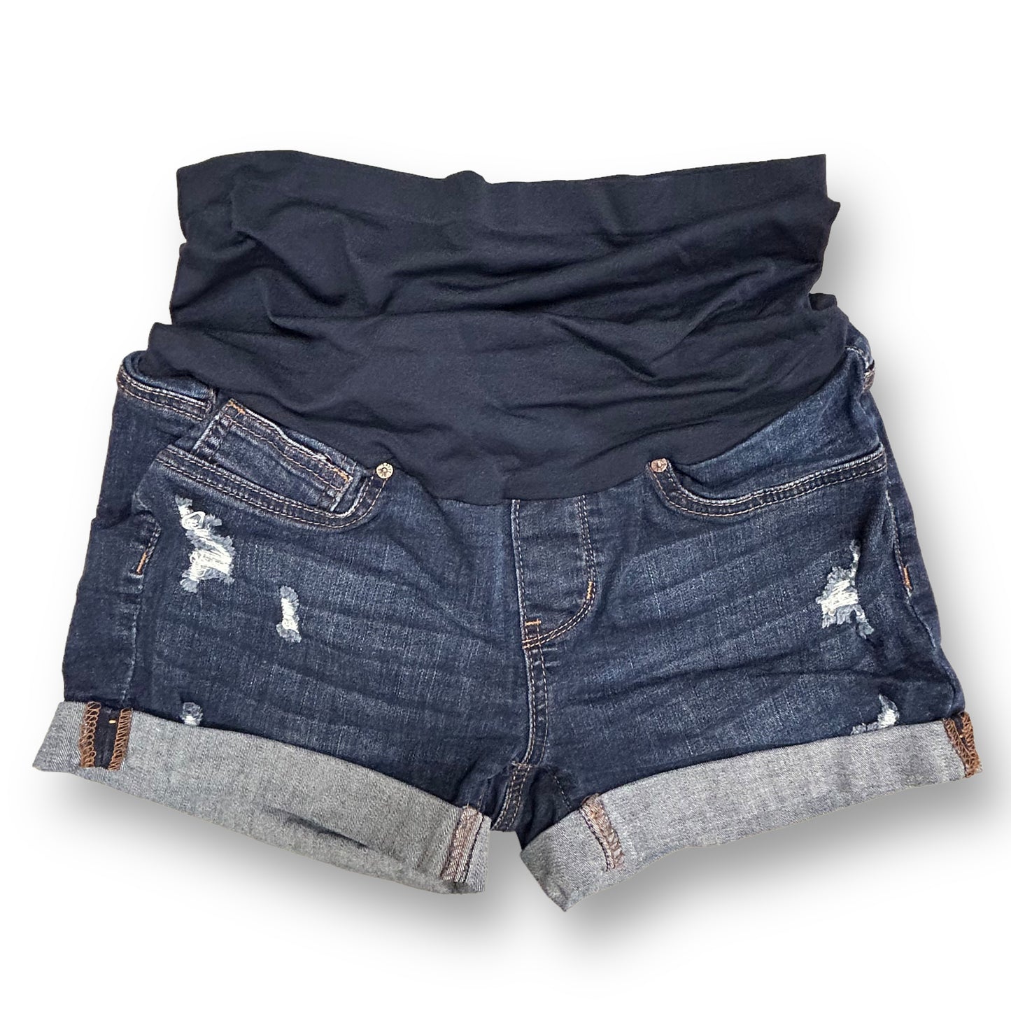 Small Maternity Jean Shorts Comfort Stretch Nylon Waistband Distressed Denim