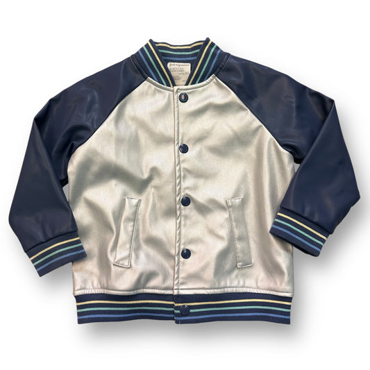 A blue and silver button-up jacket for a 24-month-old boy