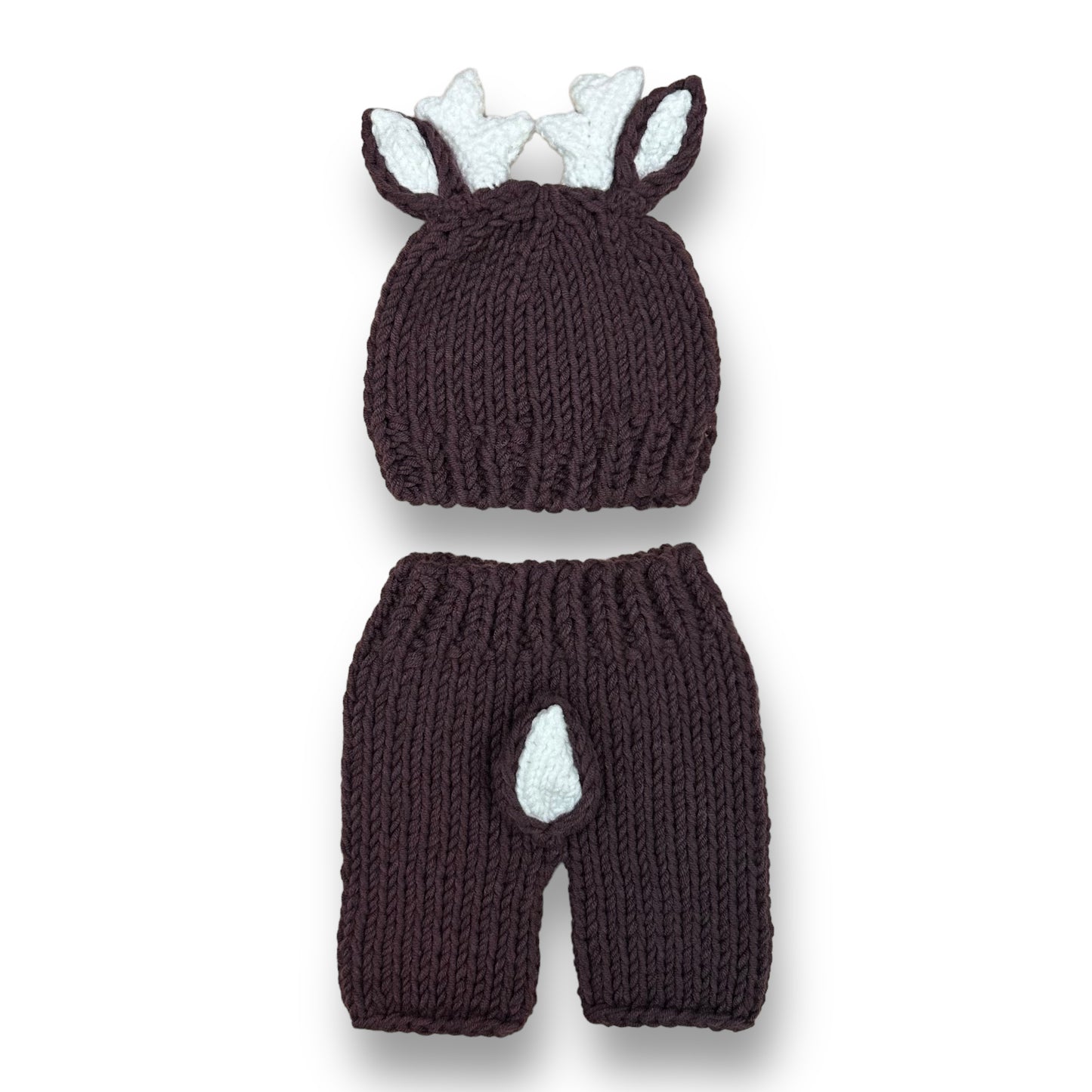 Boys Handcrafted Size Newborn Brown Knit 2-Pc Reindeer Photo Prop