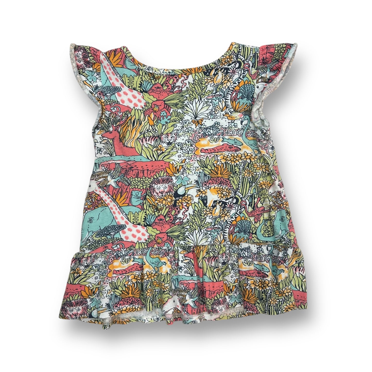 Gap Toddler Girls Size 2T Safari Animal Print Flutter Sleeve Shirt with Ruffles