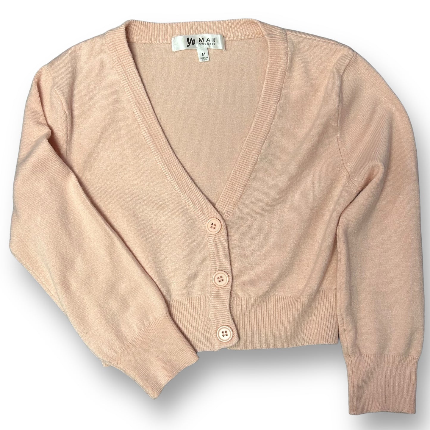 Girls Size 10/12 M Light Pink Cropped 3/4 Sleeve Cardigan Sweater