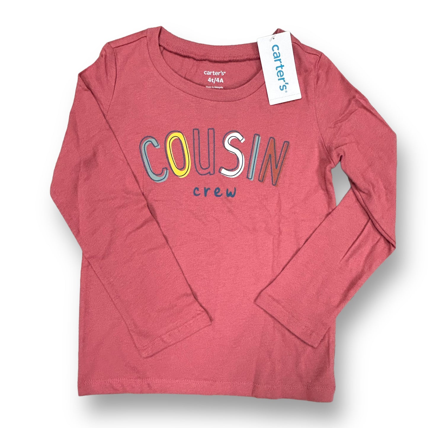 NEW! Carter's Girls Size 4T Pink Cousin Crew Long Sleeve Cotton Tee Shirt