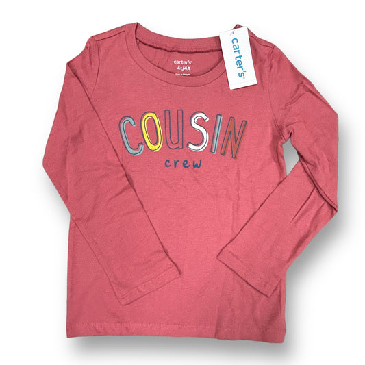 NEW! Carter's Girls Size 4T Pink Cousin Crew Long Sleeve Cotton Tee Shirt