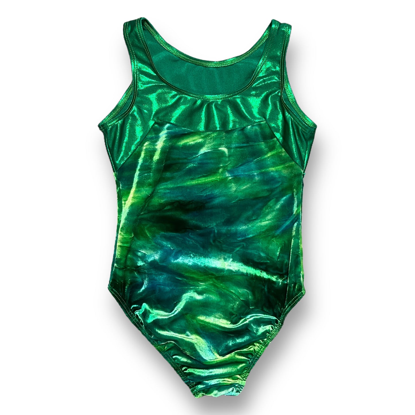 Girls Destira Size XL Shimmery Green Velvet Tie Dye Dance Leotard