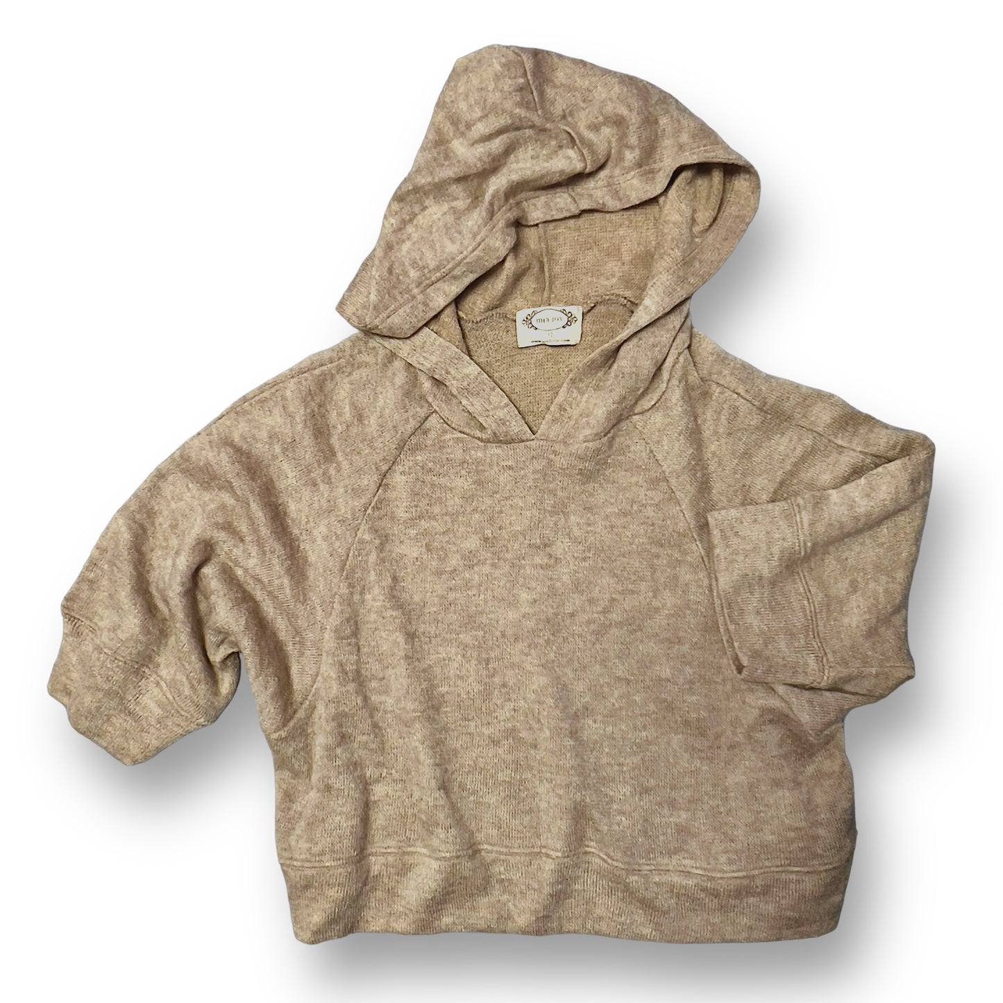 Mia Joy Youth Girl Size 12 Boutique Sweater Beige Knit Cropped Hoodie
