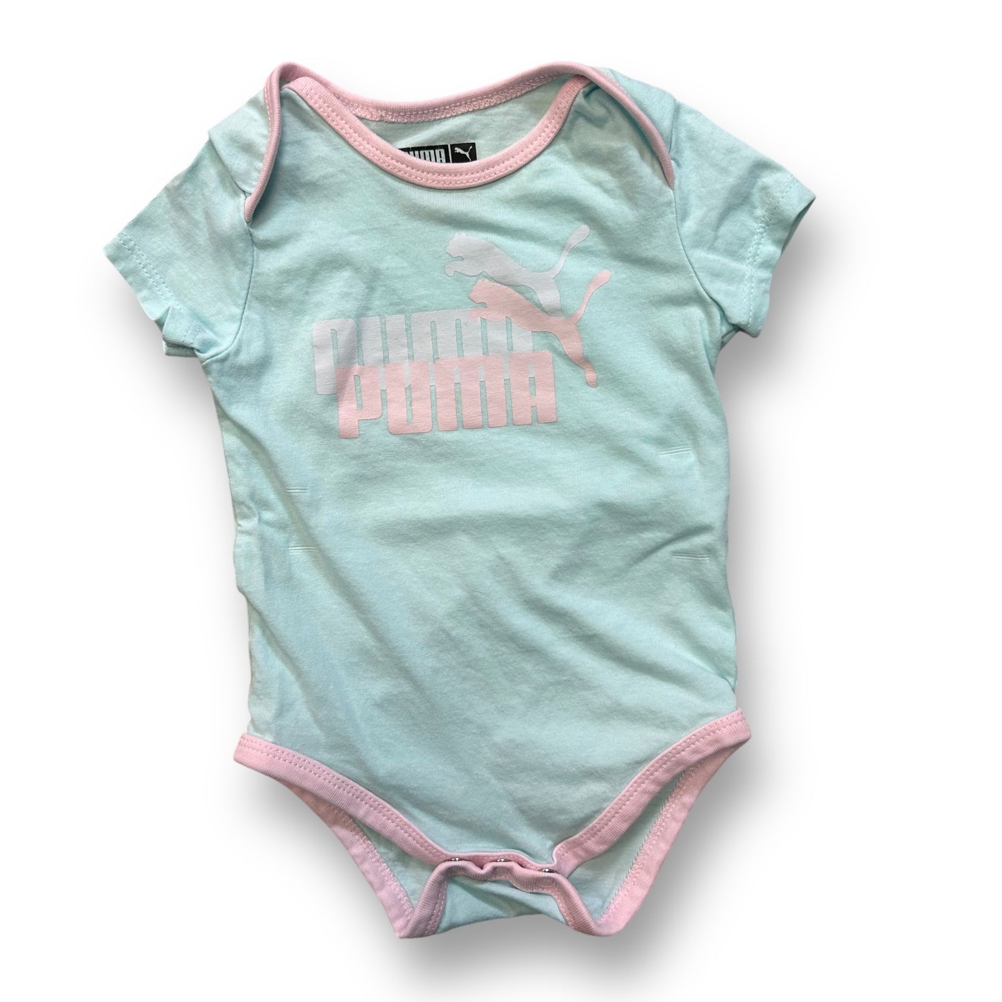 Puma Girls Size 6-9 Months Bodysuit Pink & Aqua Blue Snap Bottom Shirt