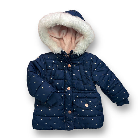 Girls Carter's Size 12 Months Navy Heart Print Toddler Winter Coat