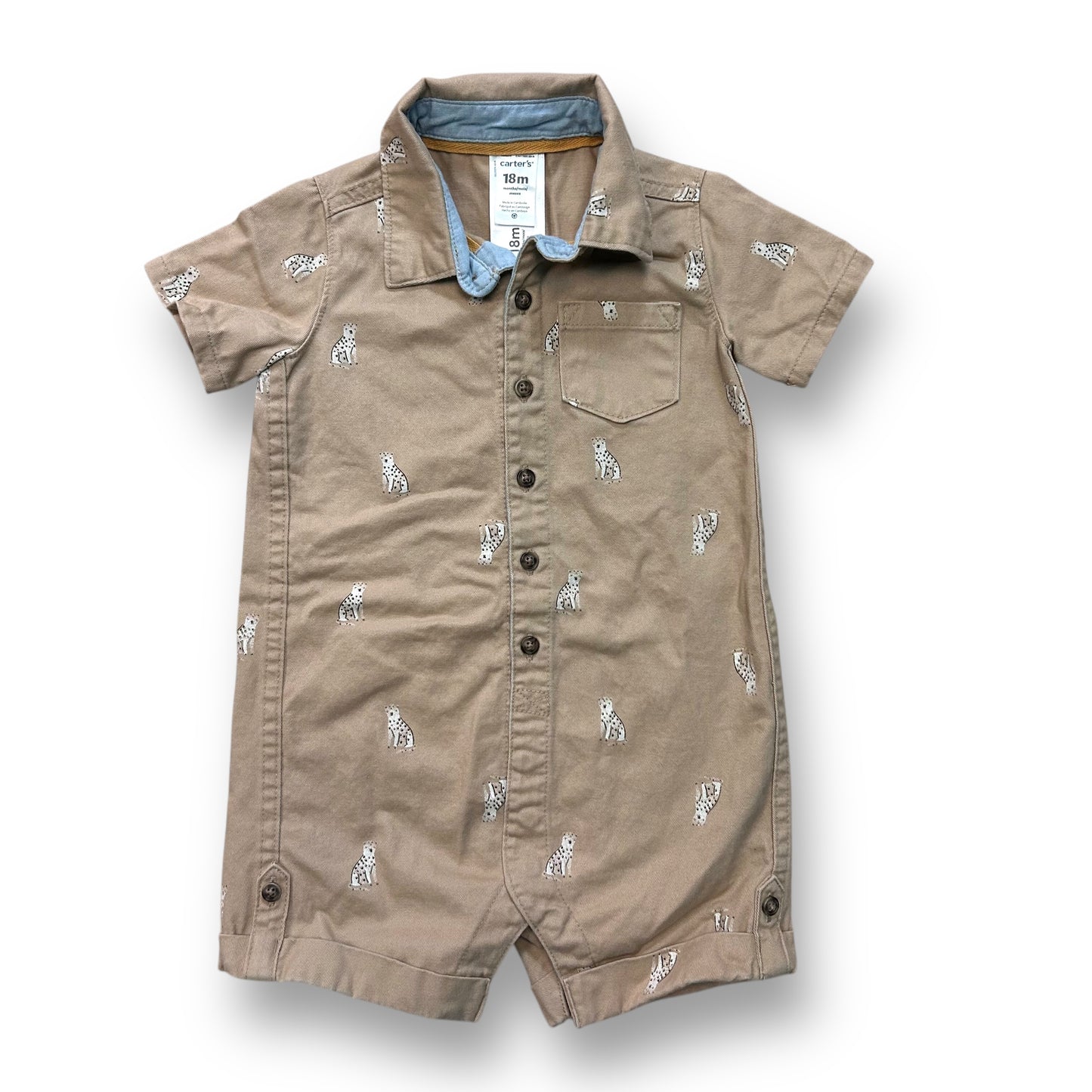 Carter's Boys Size 18 Months Khaki Romper Snap Bottom Safari Print One-Piece