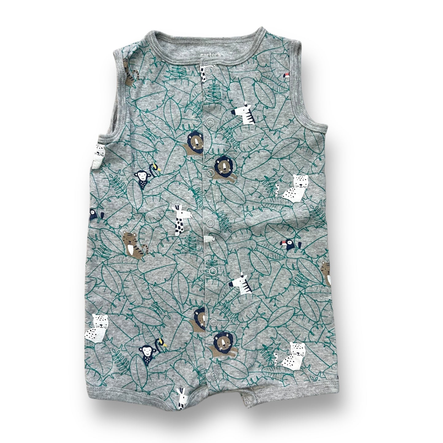 Carter's Boys Size 18 Months Gray Safari Animals Snap Up Romper