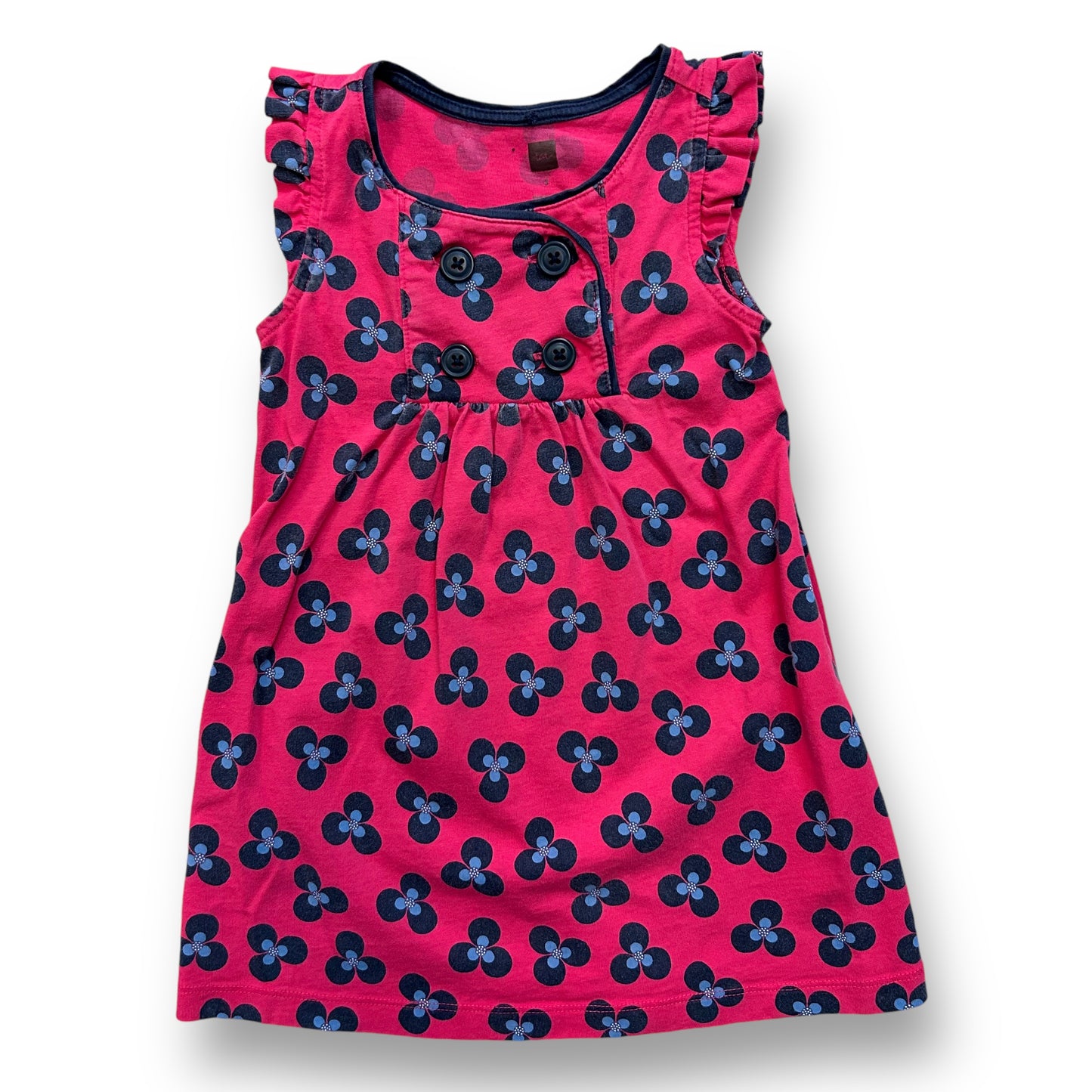 Tea Girls Size 3 Toddler 100% Cotton Pink Flutter Sleeve Dress with Buttons