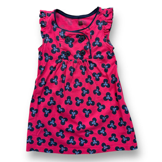 Tea Girls Size 3 Toddler 100% Cotton Pink Flutter Sleeve Dress with Buttons