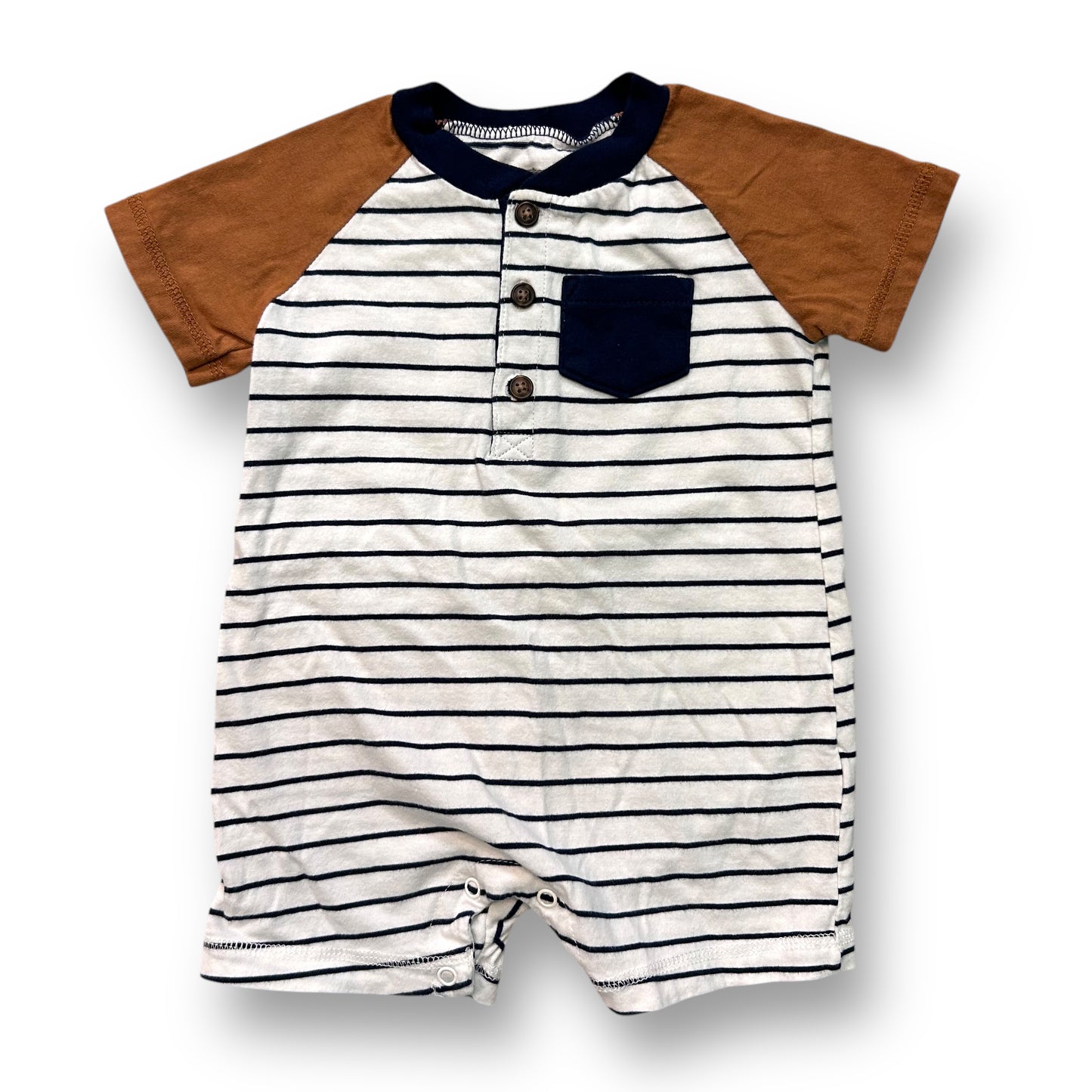 Carter's Boys Size 18 Months One Piece Striped Button Top Romper with Pocket