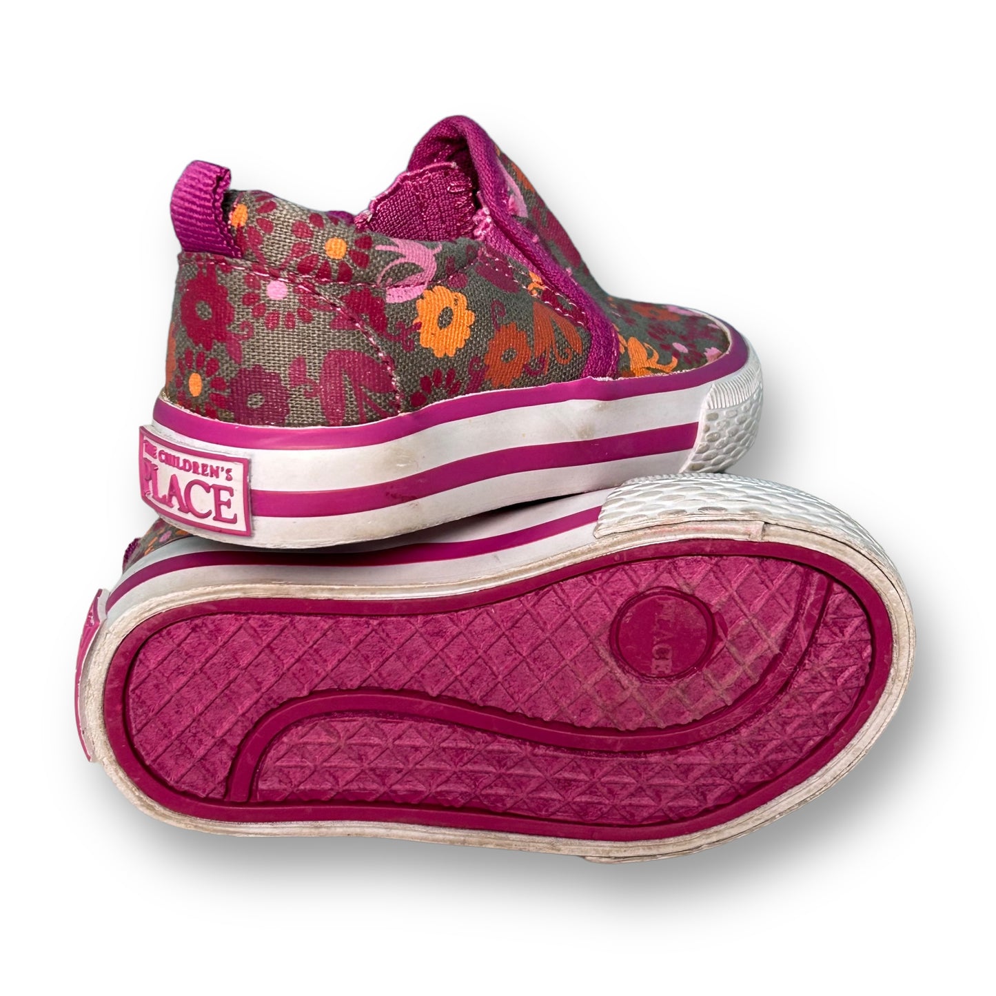 Children's Place Toddler Girl Size 4 Gray & Pink Floral Print Slide-On Shoes
