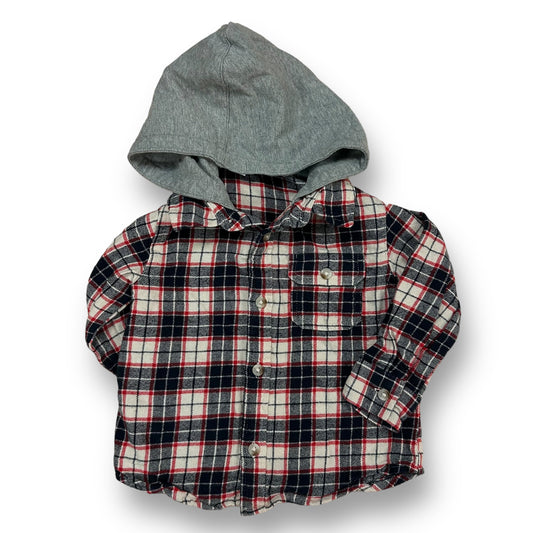 Boys Old Navy Size 2T Red/Blue Plaid Hooded Flannel Shirt